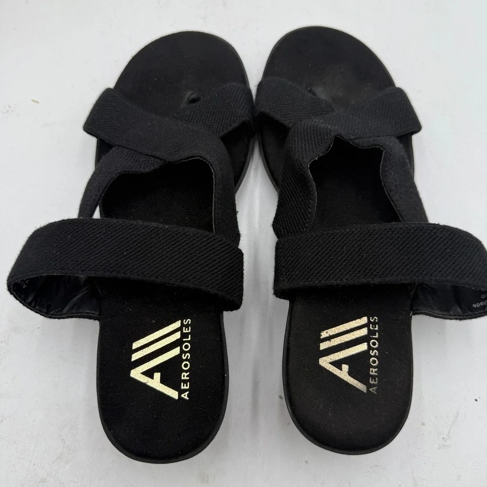 Aerosoles Wedge Sandals Ilona Crisscross Elastic Straps Black Womens Size 8
